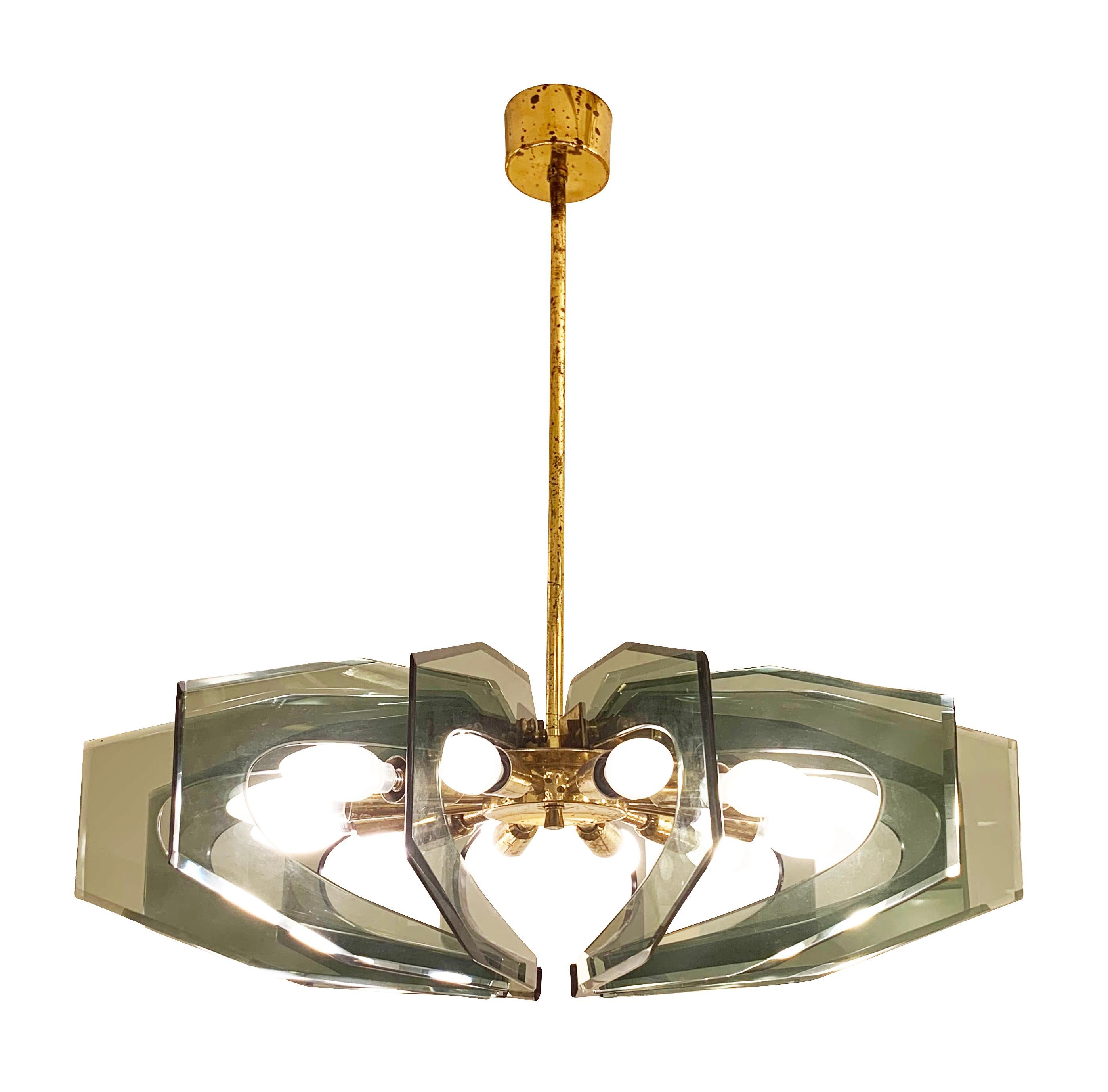 Glass and Brass Chandelier by Paroldo In Good Condition In New York, NY