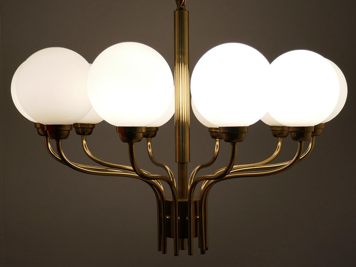 Italian Glass and Brass Chandelier Ceiling Light Pendant, 1960s For Sale