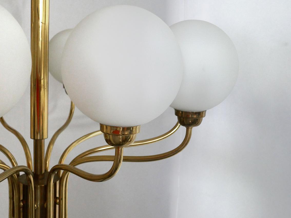 Glass and Brass Chandelier Ceiling Light Pendant, 1960s For Sale 2
