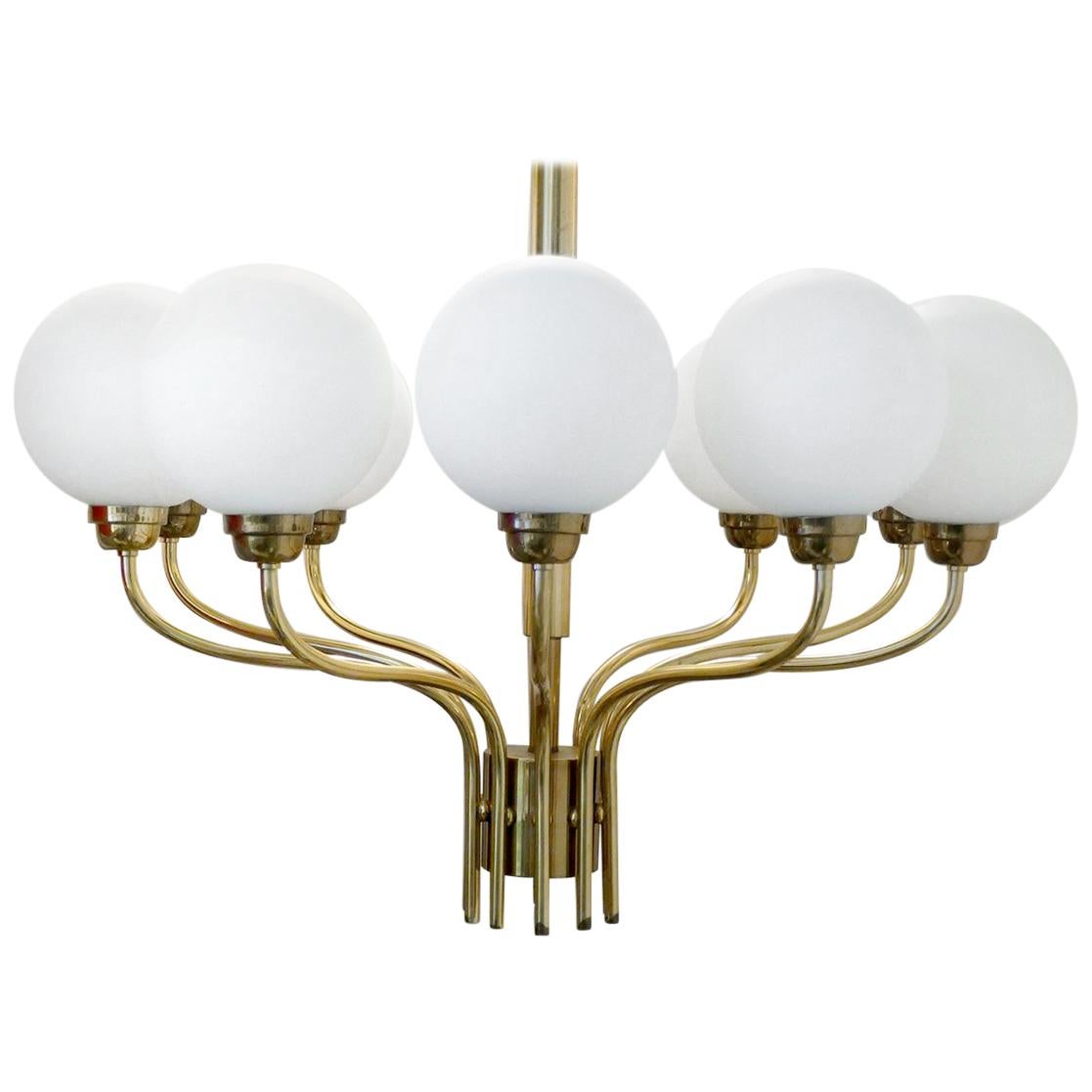 Glass and Brass Chandelier Ceiling Light Pendant, 1960s