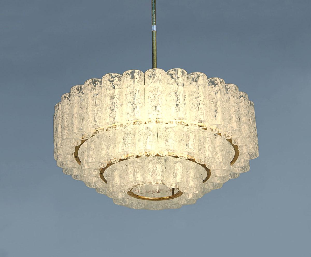 German Glass and Brass Chandelier from Doria Leuchten, 1960s For Sale