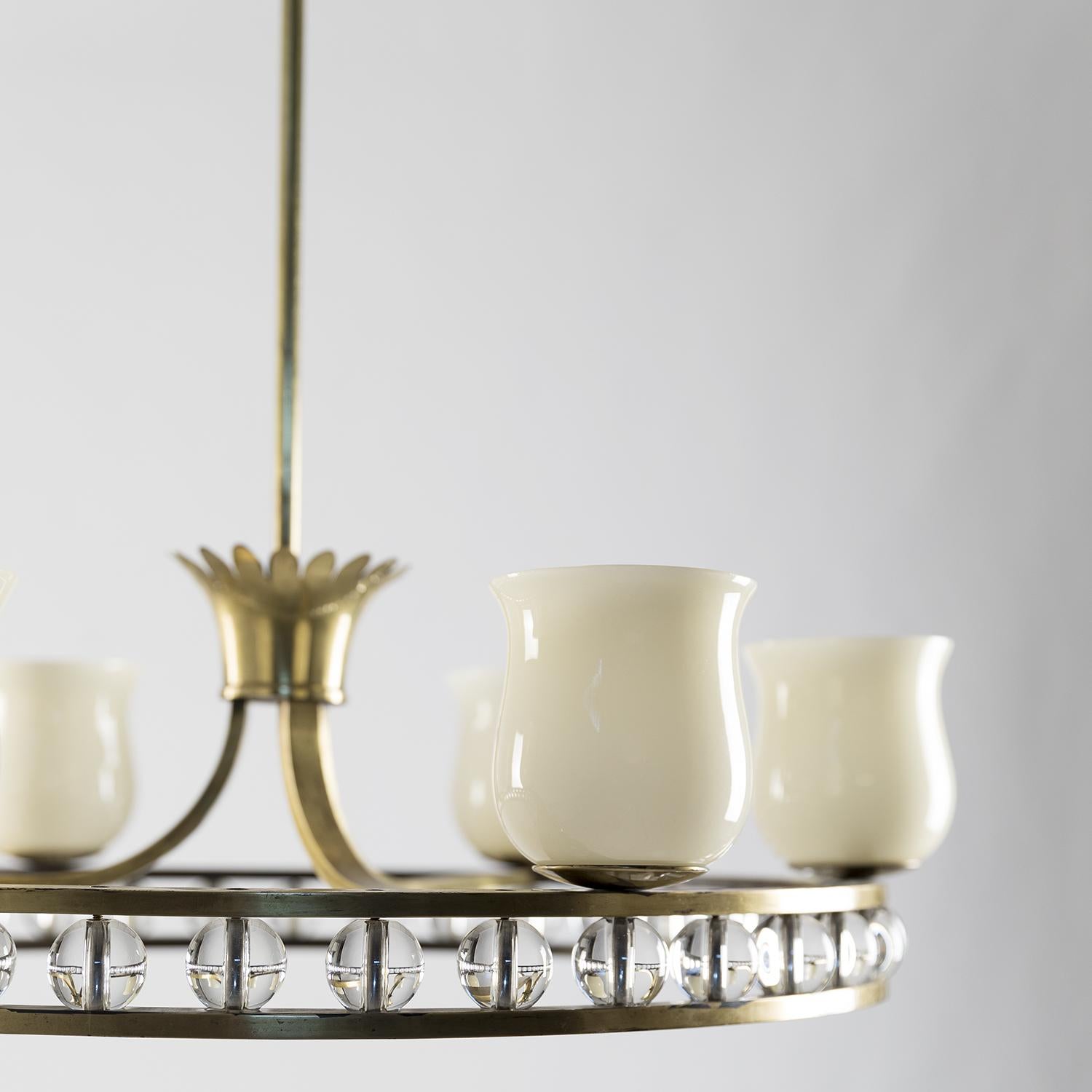 Glass and Brass Chandelier in the Manner of Fontana Arte 2