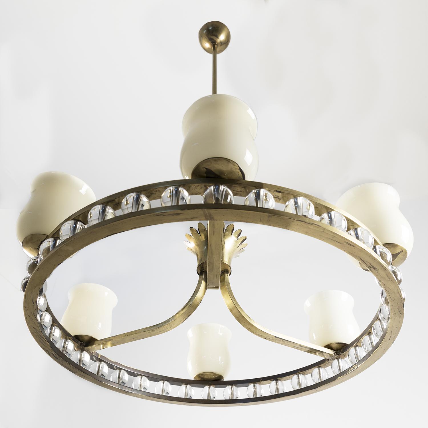Glass and Brass Chandelier in the Manner of Fontana Arte 3