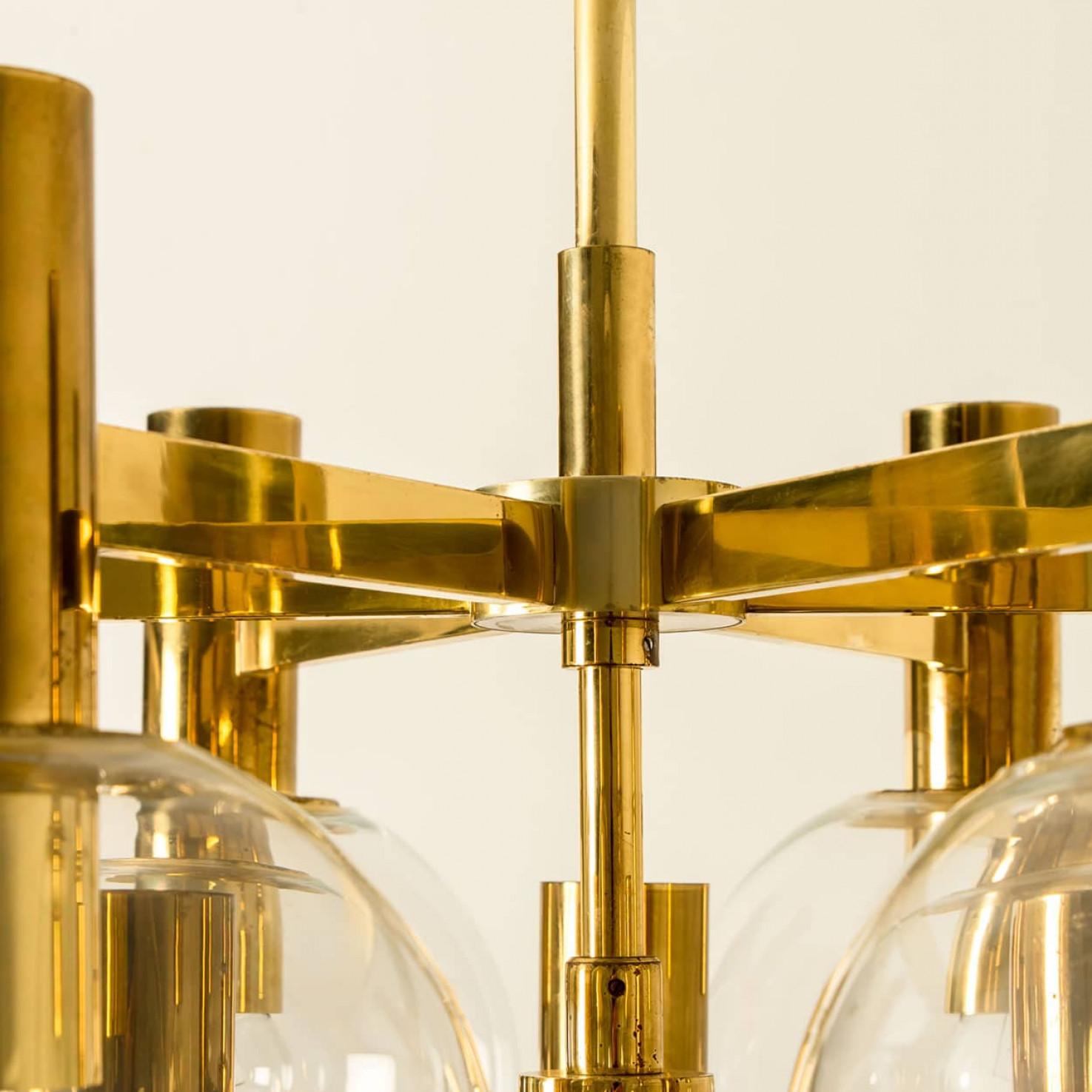 Glass and Brass Chandelier in the Style of Jakobsson, 1970s For Sale 3