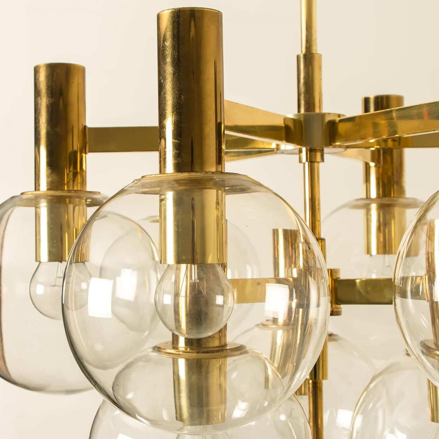 Glass and Brass Chandelier in the Style of Jakobsson, 1970s For Sale 4