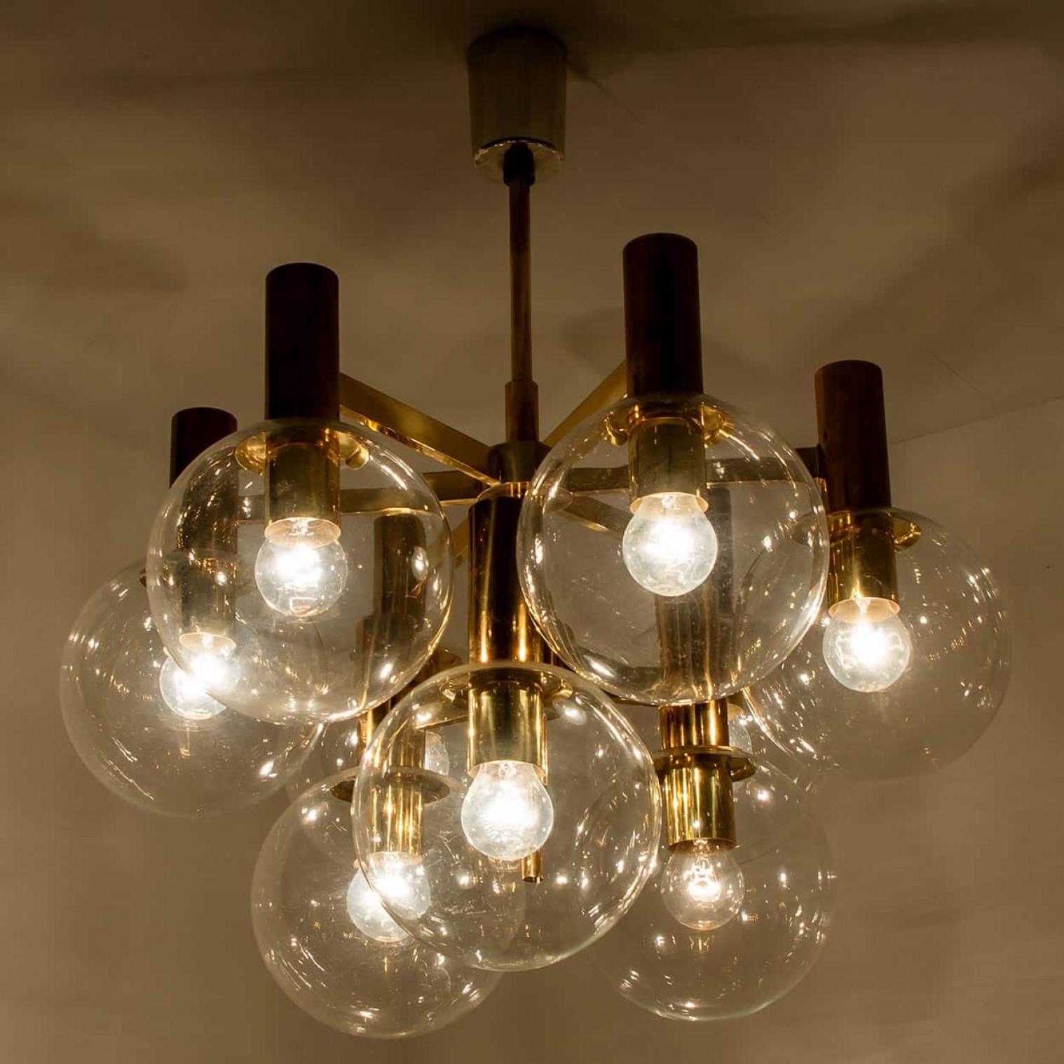 Glass and Brass Chandelier in the Style of Jakobsson, 1970s For Sale 5