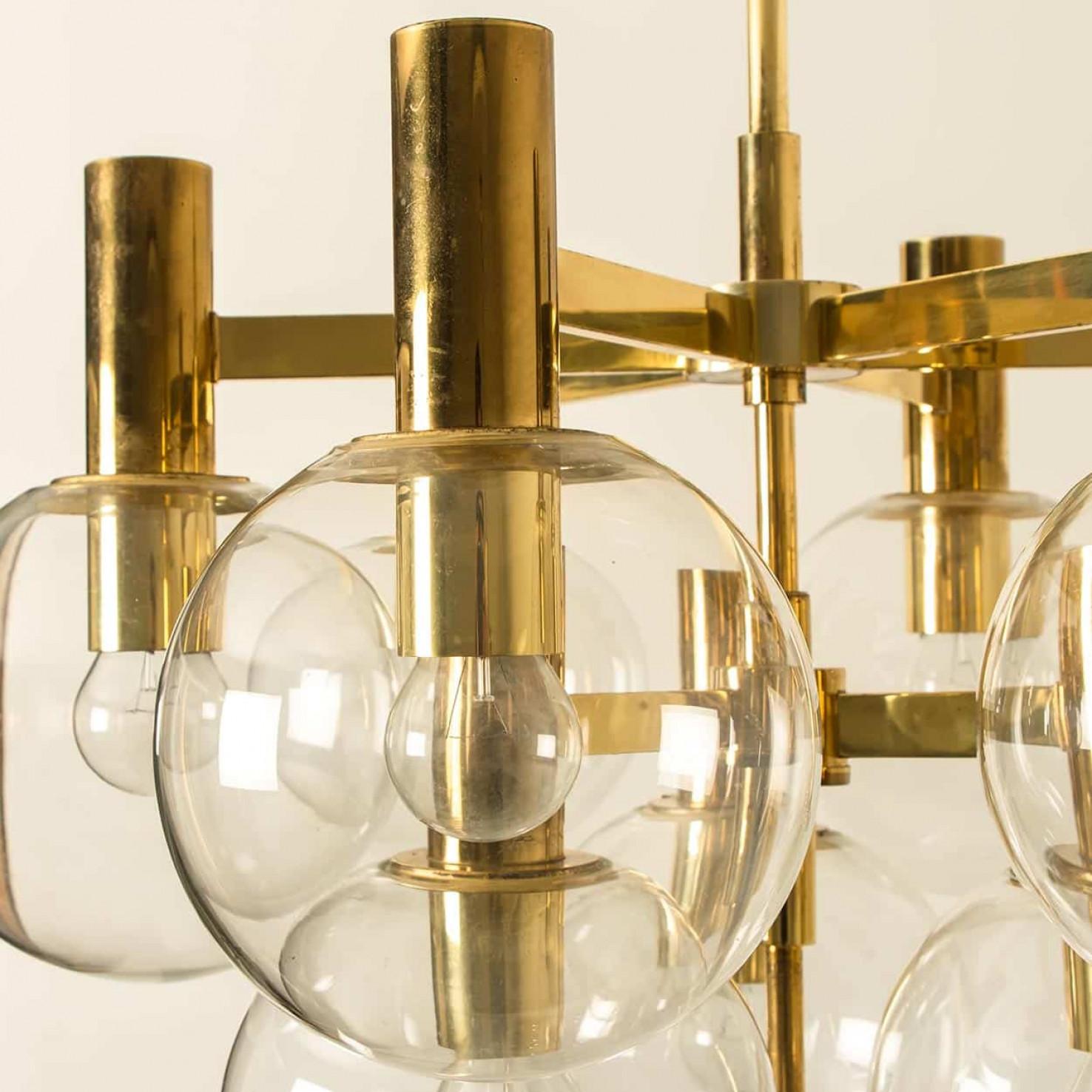 Glass and Brass Chandelier in the Style of Jakobsson, 1970s en vente 4