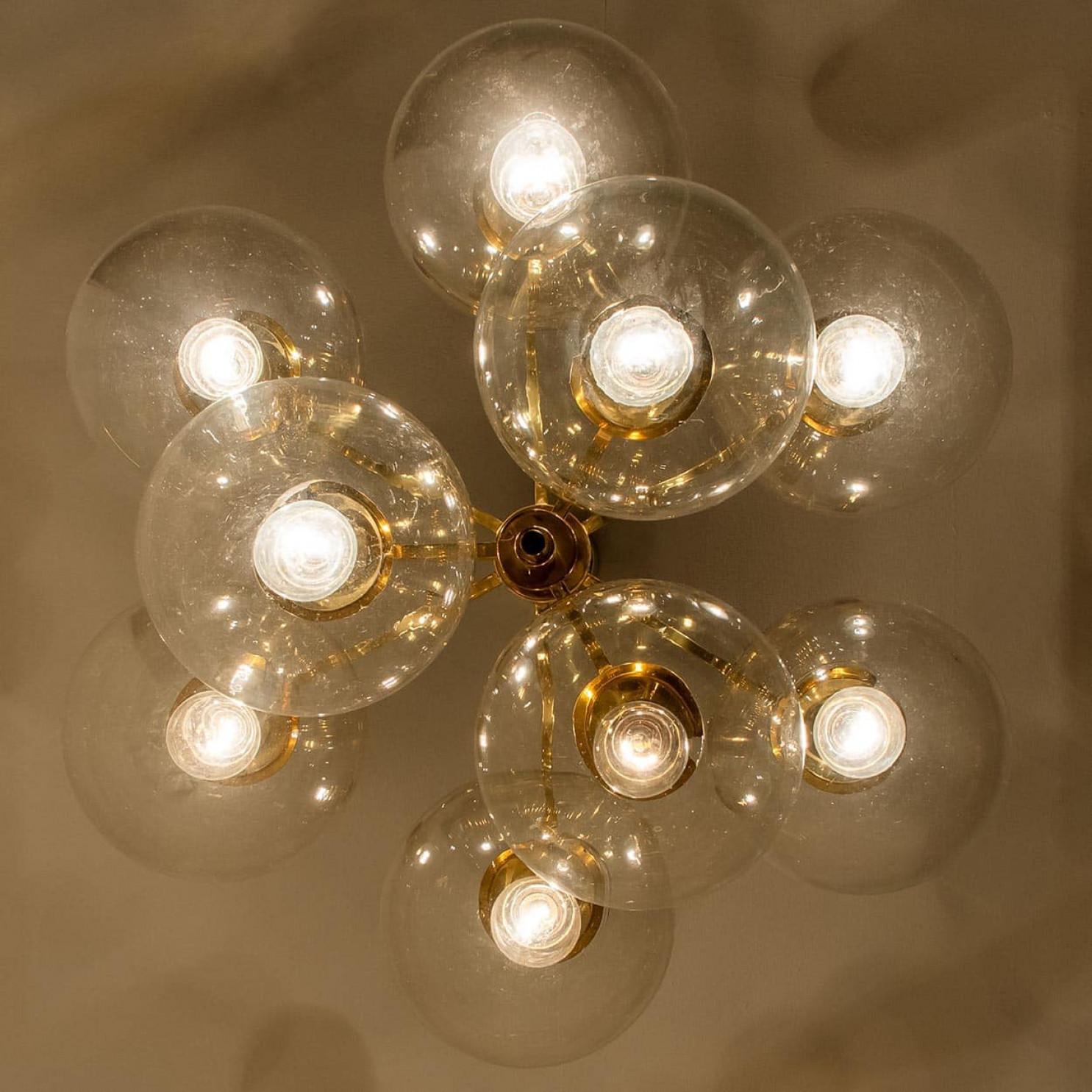 Glass and Brass Chandelier in the Style of Jakobsson, 1970s For Sale 6