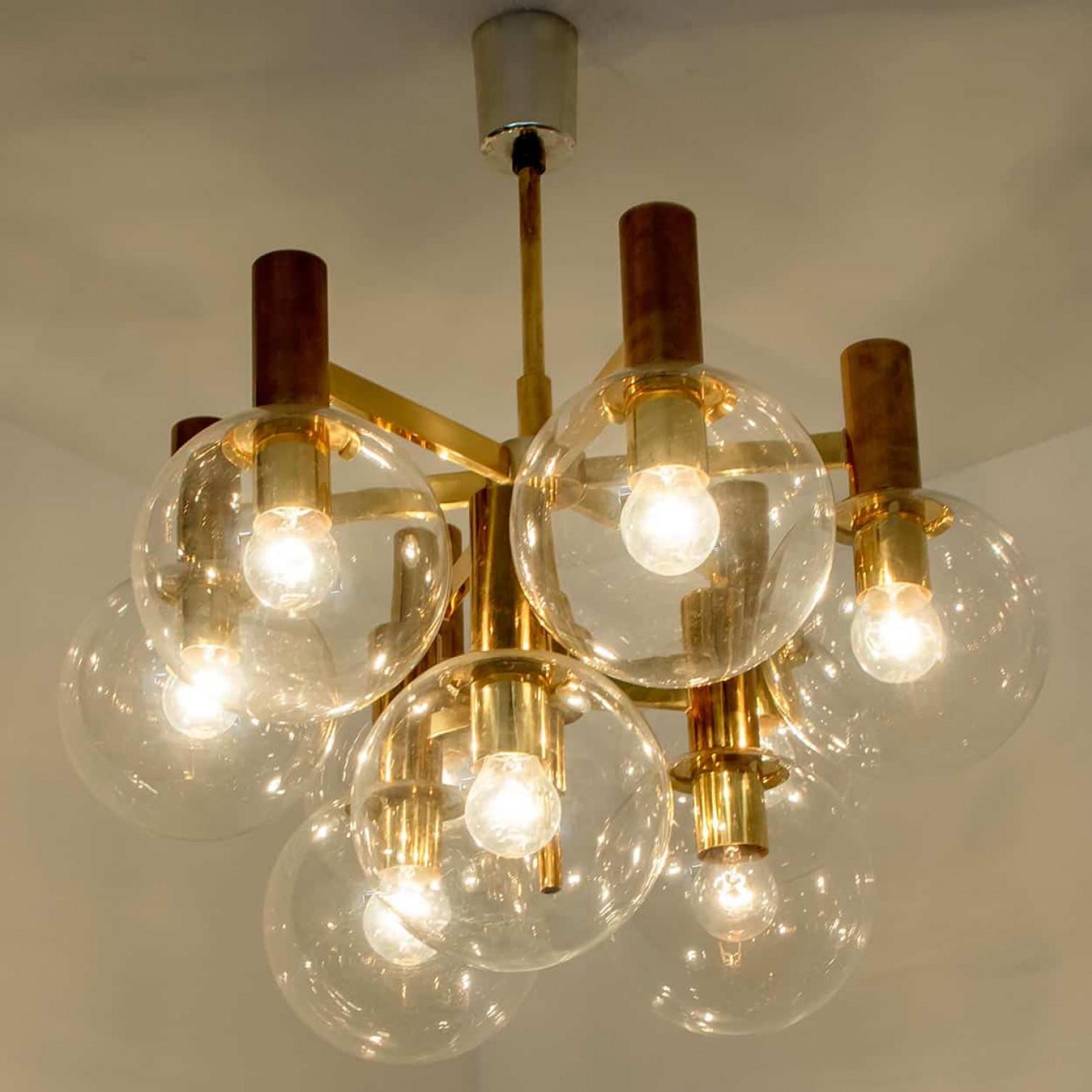Other Glass and Brass Chandelier in the Style of Jakobsson, 1970s For Sale