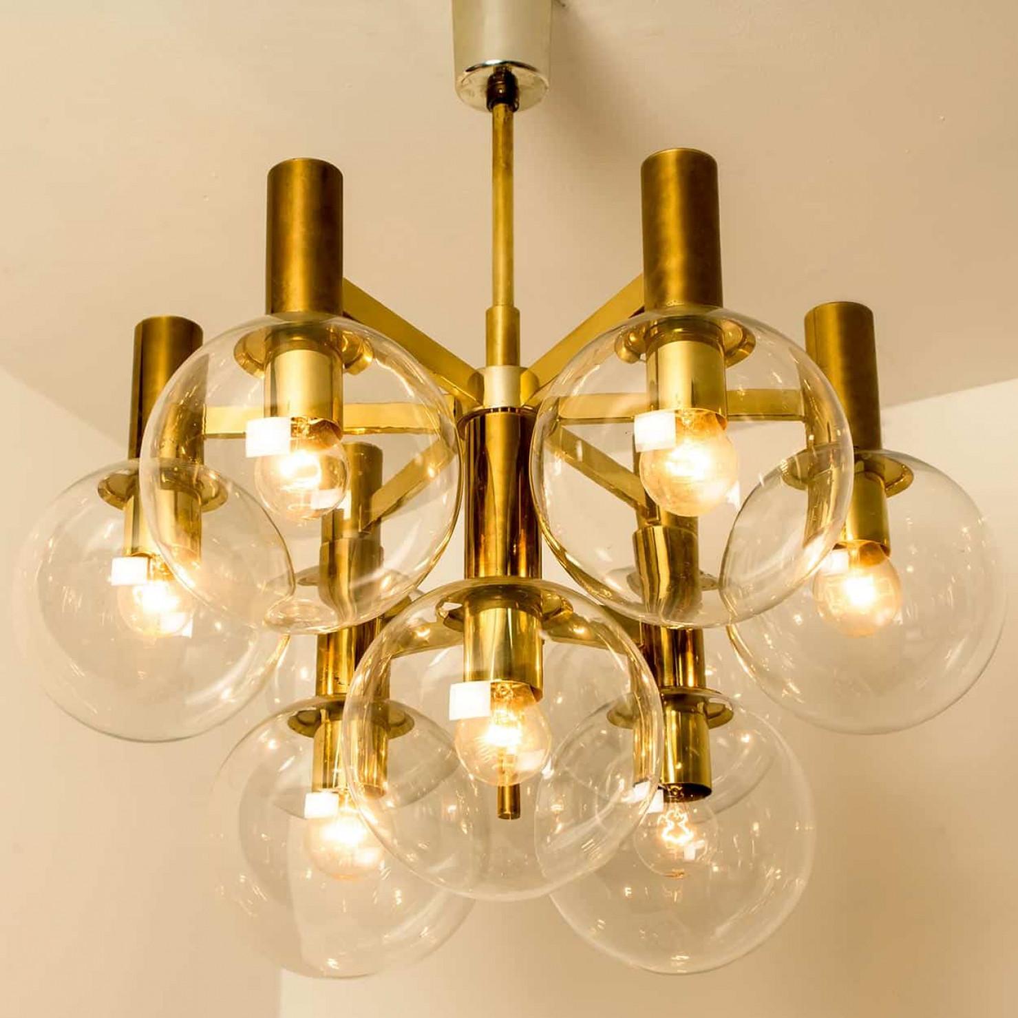 Autre Glass and Brass Chandelier in the Style of Jakobsson, 1970s en vente