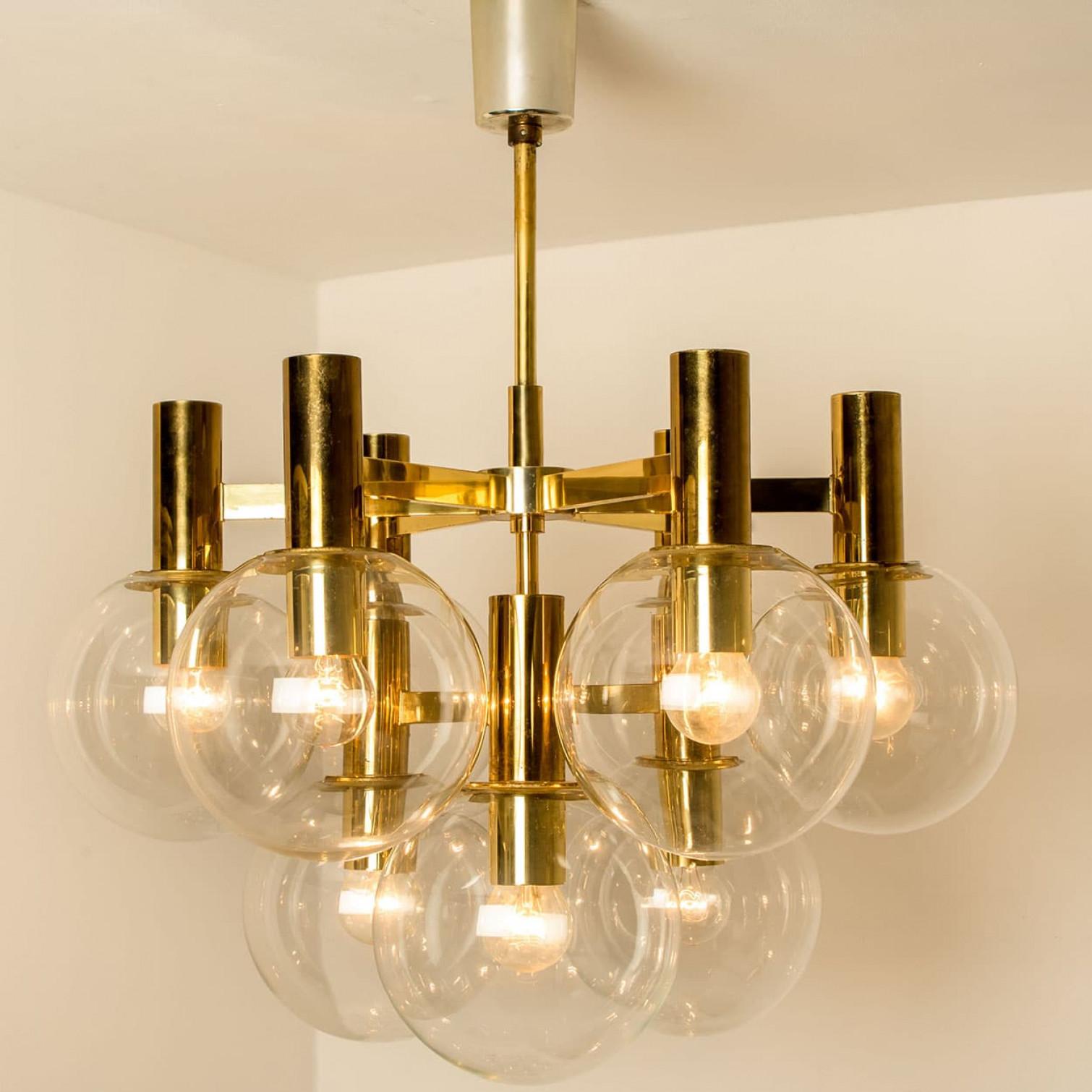 Glass and Brass Chandelier in the Style of Jakobsson, 1970s In Good Condition For Sale In Rijssen, NL
