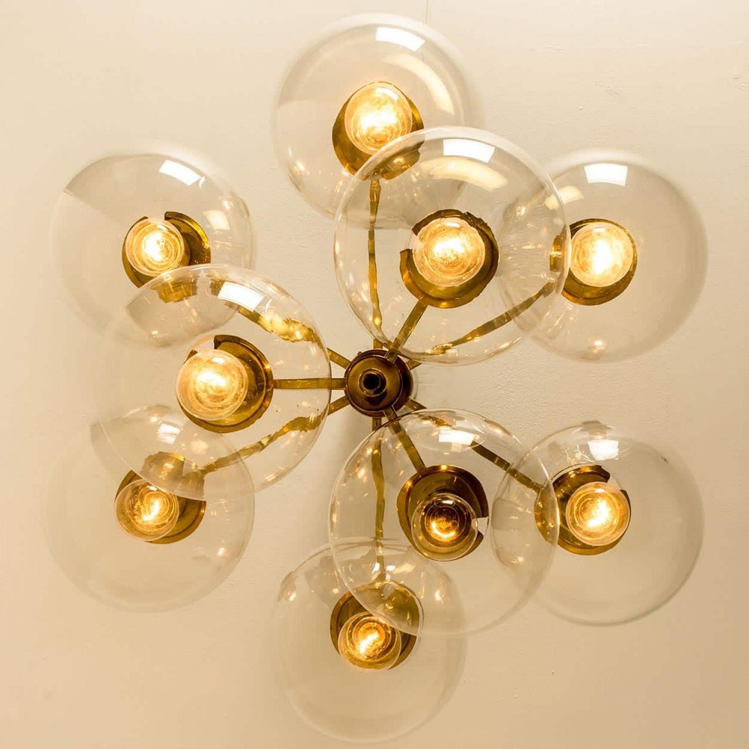 Laiton Glass and Brass Chandelier in the Style of Jakobsson, 1970s en vente