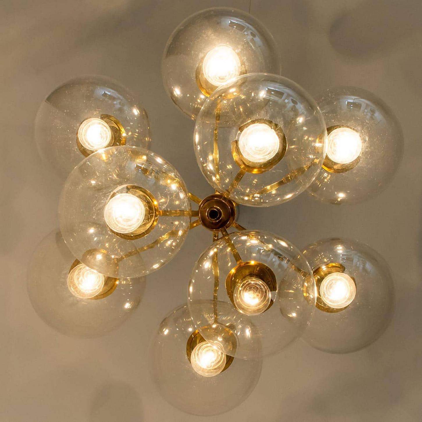 Glass and Brass Chandelier in the Style of Jakobsson, 1970s For Sale 2