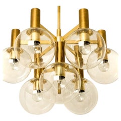 Glass and Brass Chandelier in the Style of Jakobsson, 1970s