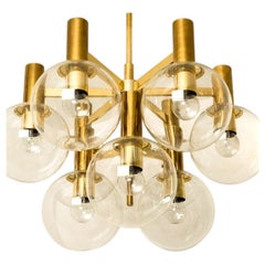 Glass and Brass Chandelier in the Style of Jakobsson, 1970s