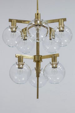 Glass and brass chandelier "Pastoral" by Hans-Agne Jakobsson, sweden, 1950s