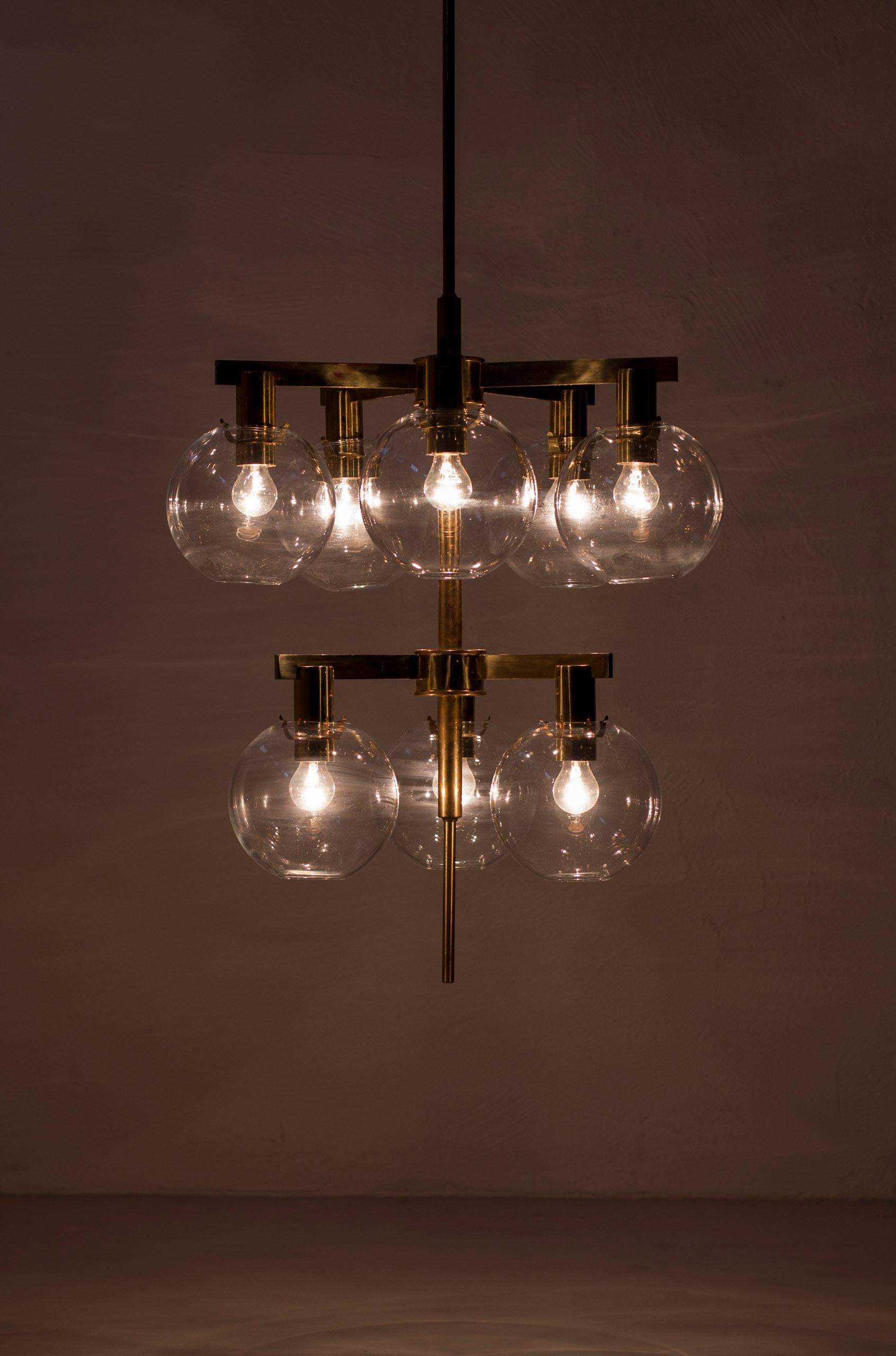 Mid-20th Century Glass and brass chandelier 