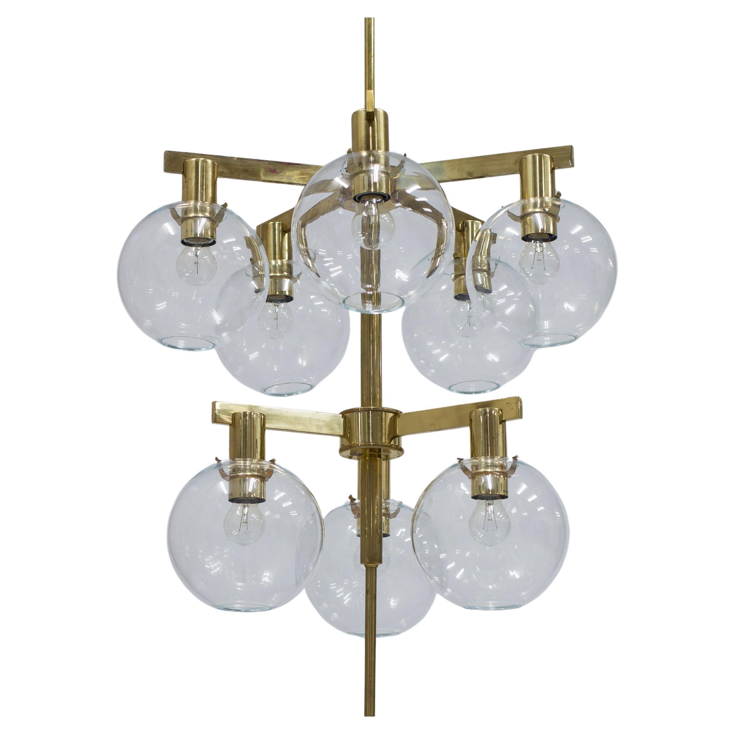 Glass and brass chandelier "Pastoral" by Hans-Agne Jakobsson, sweden, 1950s For Sale