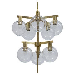 Vintage Glass and brass chandelier "Pastoral" by Hans-Agne Jakobsson, sweden, 1950s