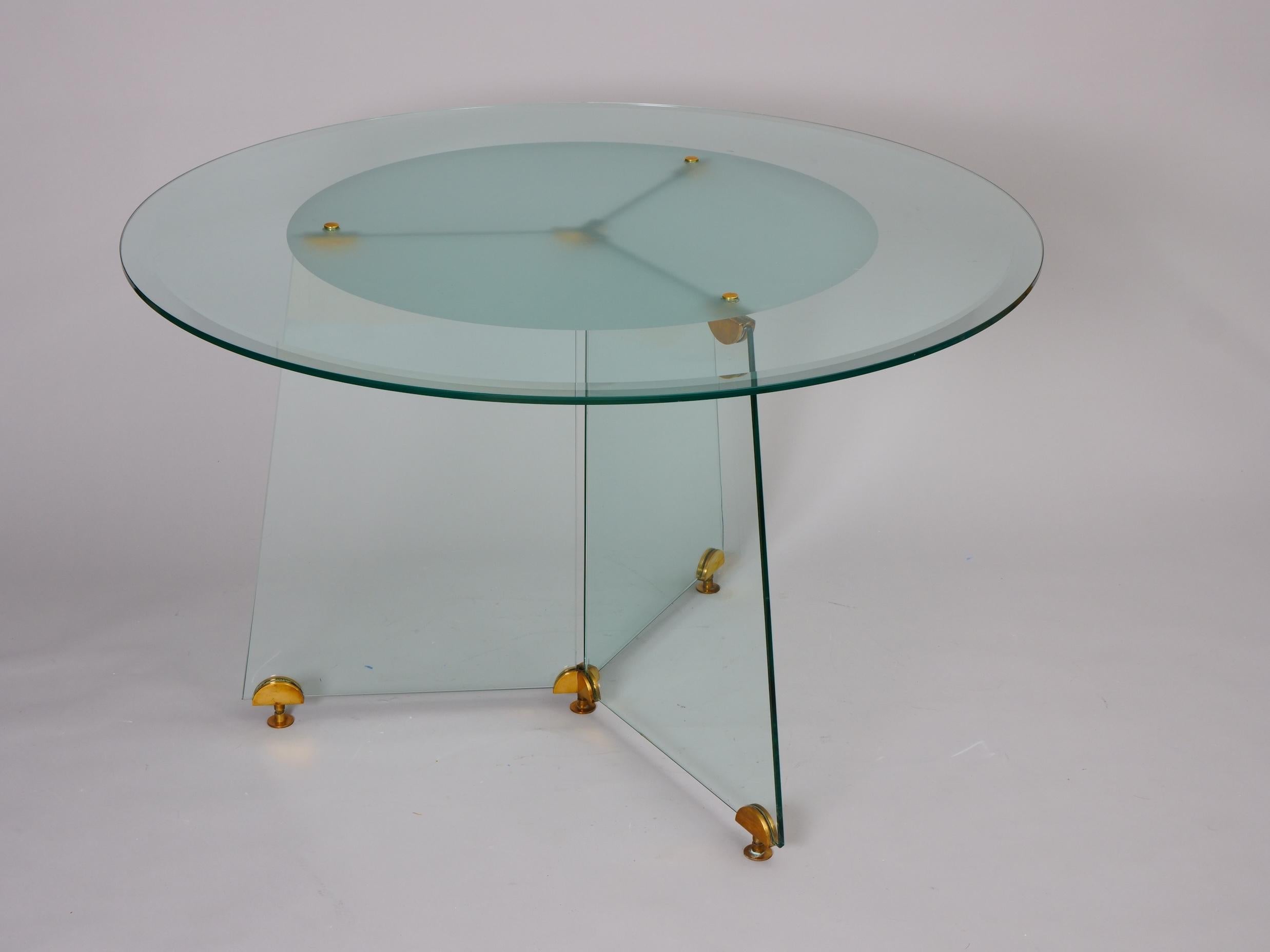 Italian Glass and brass circular table For Sale