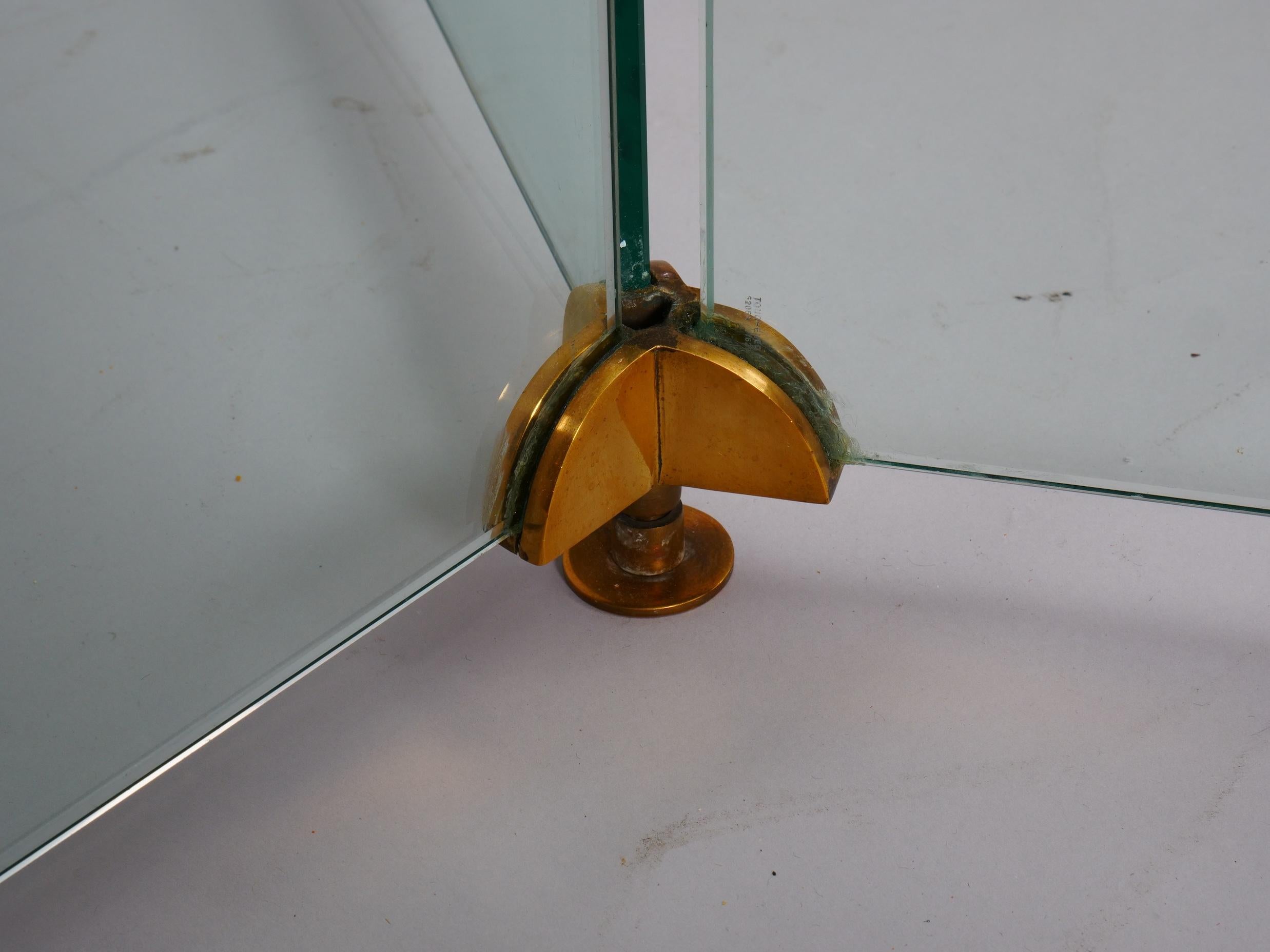 Brass Glass and brass circular table For Sale