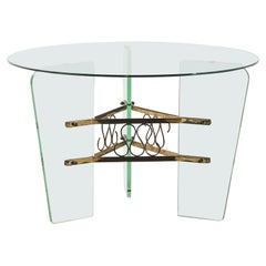 Table basse ou de fumeur en verre et laiton attribuée à Luigi Brusotti