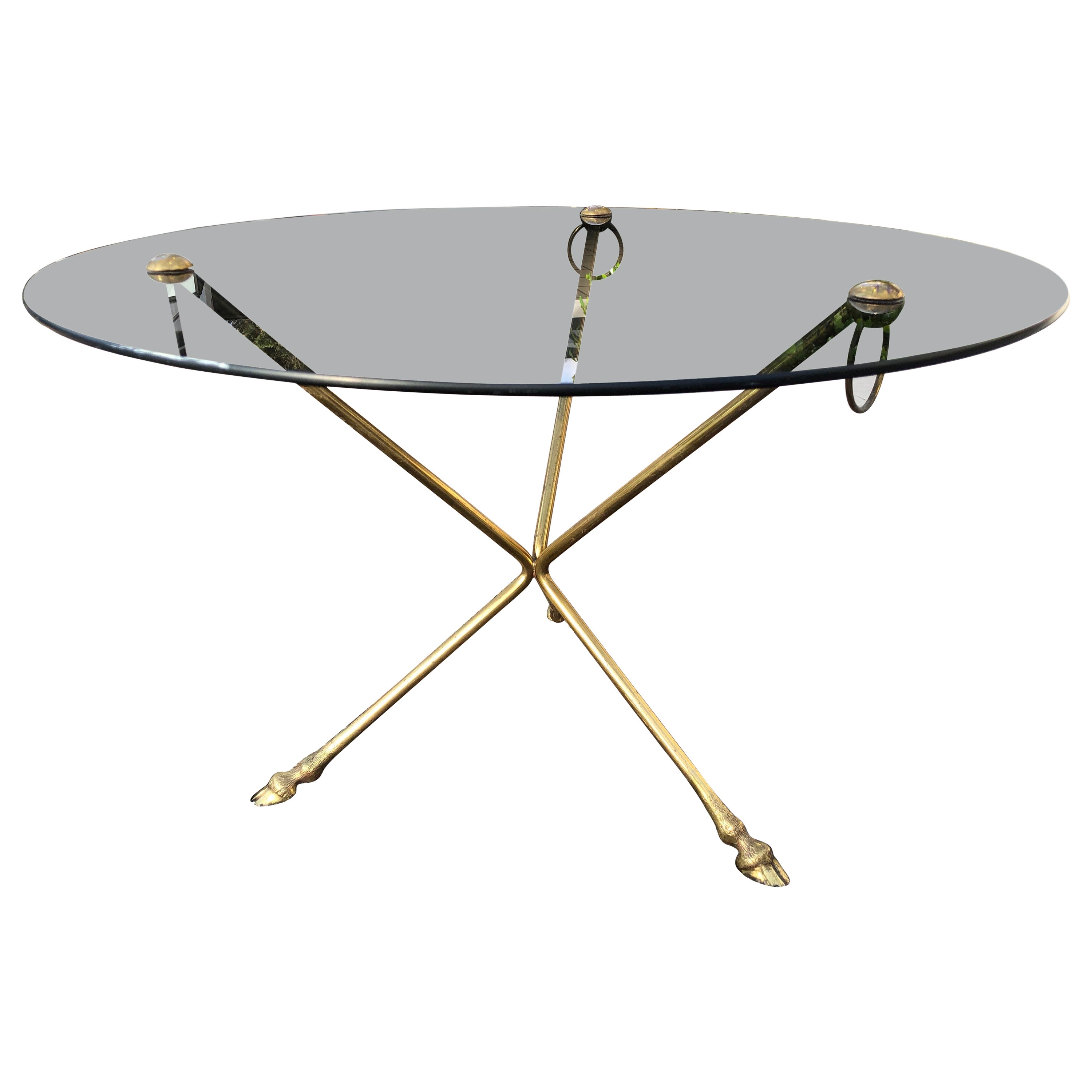 Glass and Brass Coffee Table 1970 in the Style of Maison Jansen For Sale
