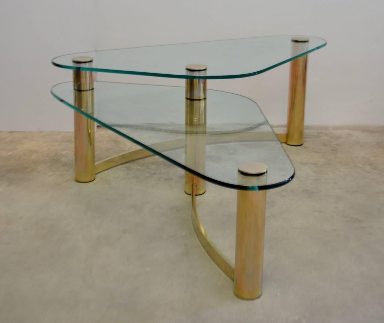 Post-Modern Glass and Brass Coffee Table For Sale