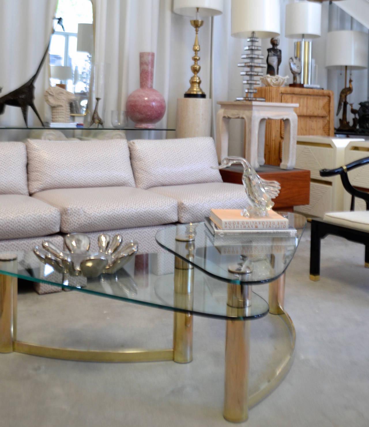 Glass and Brass Coffee Table For Sale 3