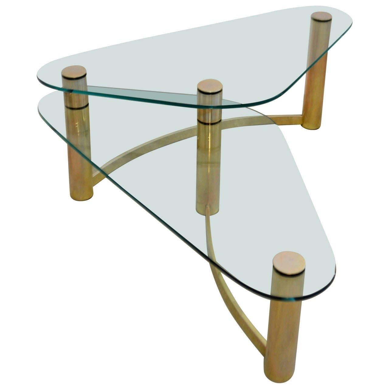 Glass and Brass Coffee Table For Sale