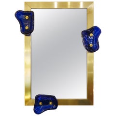 Glass and Brass Contemporary Mirror, Belgian Creation by Jacques Nonnon