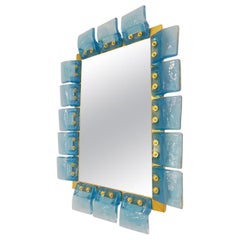 Glass and Brass Contemporary Mirror, Belgian Creation by Jacques Nonnon