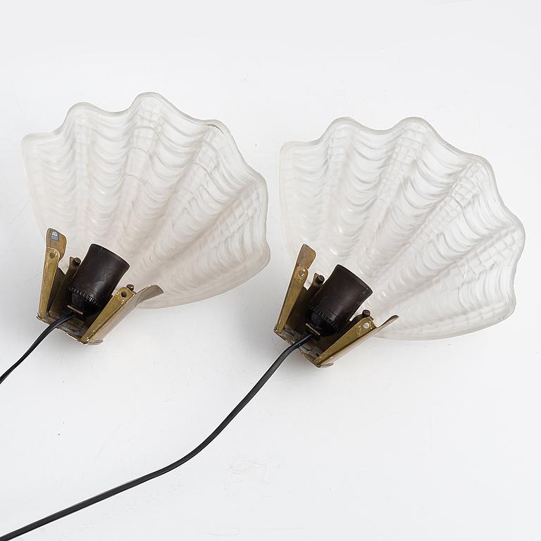 Scandinavian Modern Glass and Brass 'Coquille' Wall Lights from ASEA / 1940s For Sale