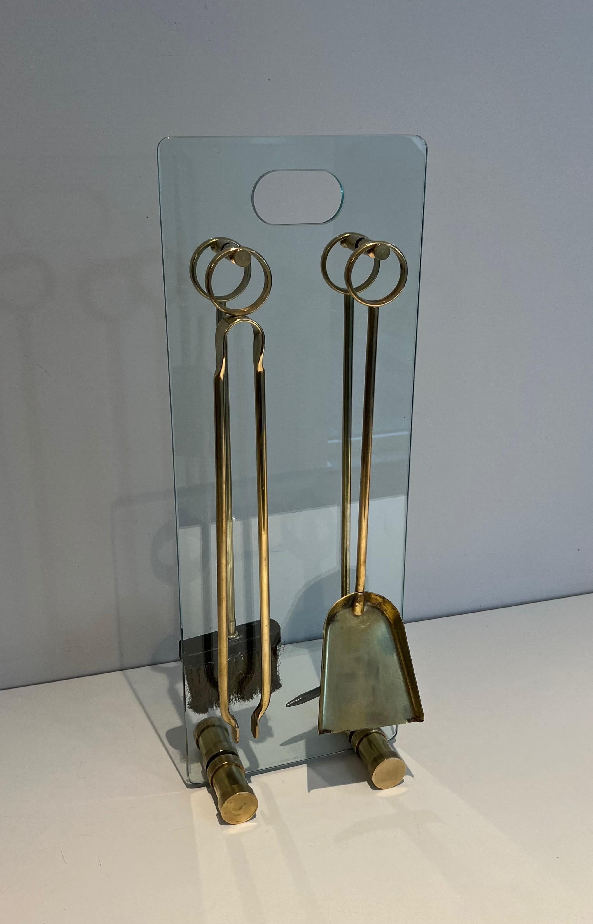 Glass and Brass Design Fireplace Tools For Sale 7