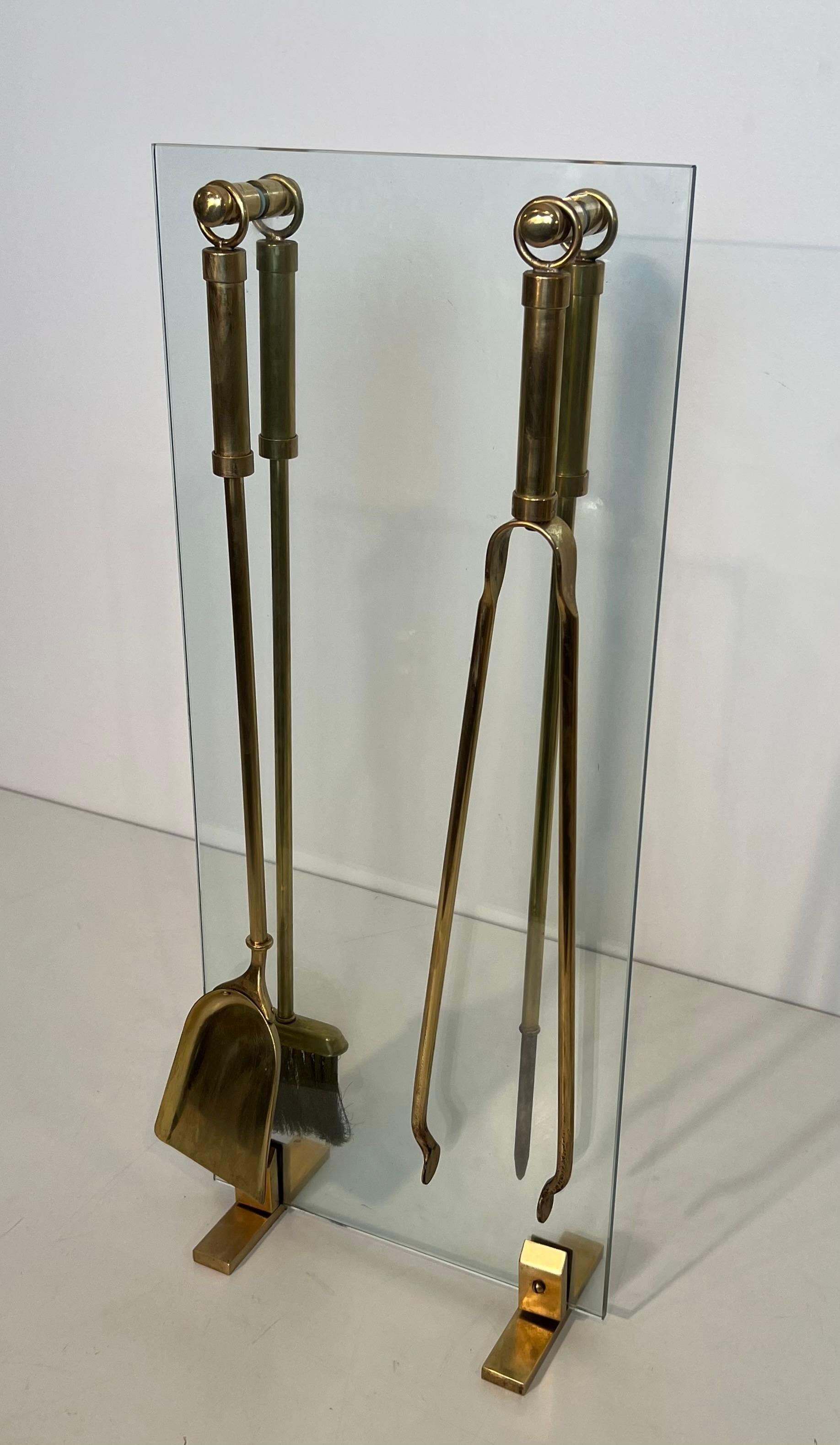 Herramientas para chimeneas de diseño de vidrio y latón en venta 13