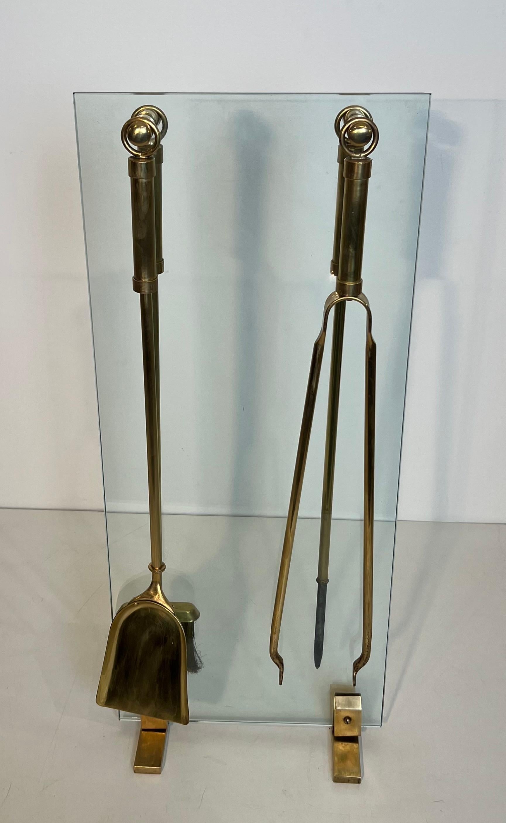 Herramientas para chimeneas de diseño de vidrio y latón Francés en venta