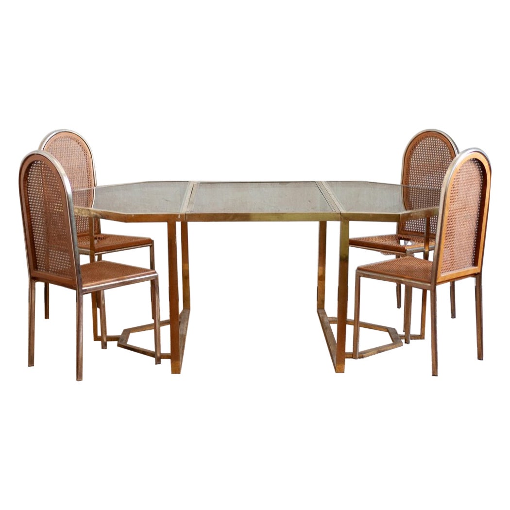 Glass and Brass Dining Set – 1970s For Sale
