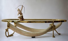 Glass and Brass Elephant Tusk Base Coffee Table by Valenti, 1970s