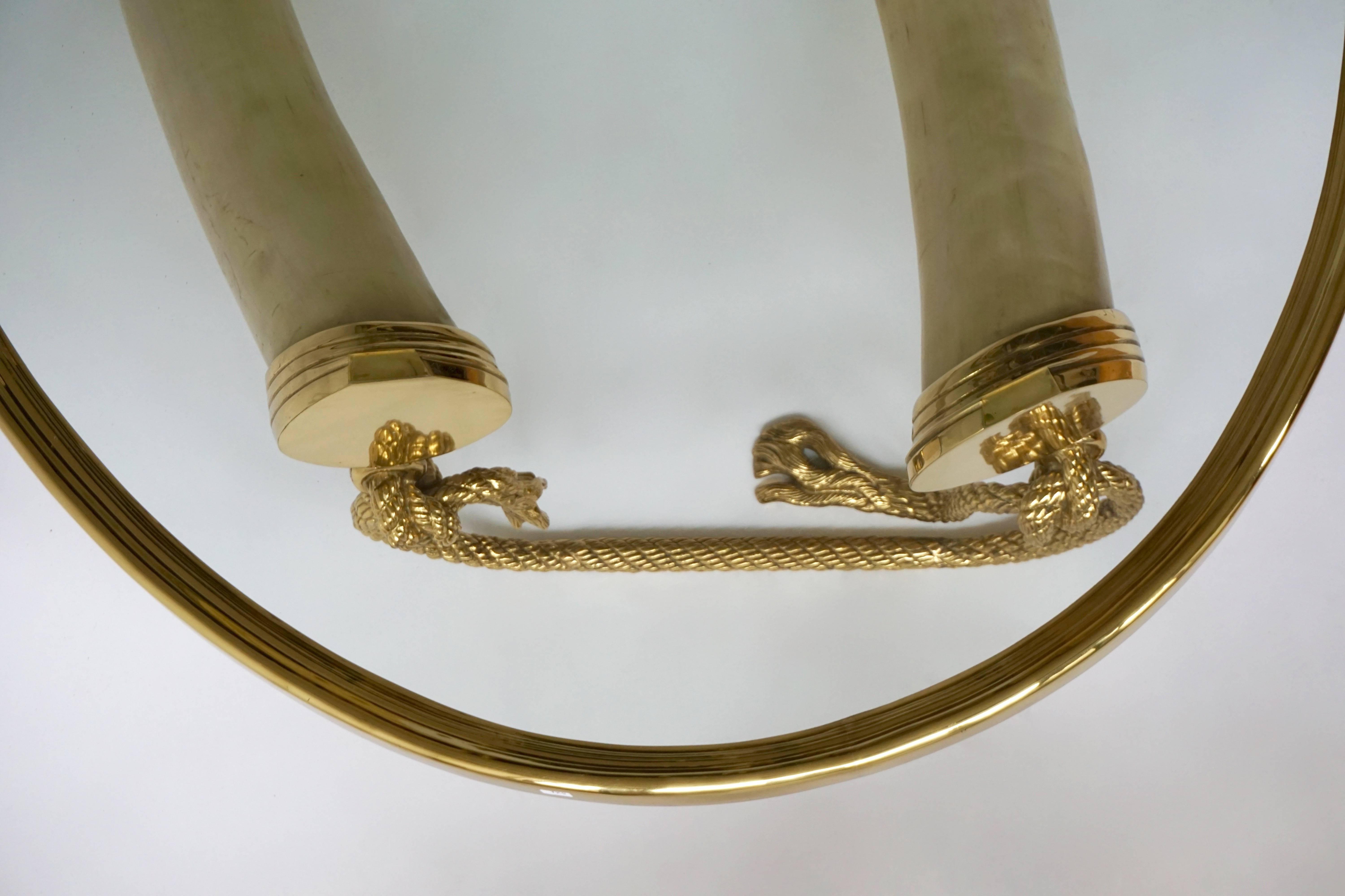 Glass and Brass Elephant Tusk Base Coffee Table by Valenti, 1970s 1