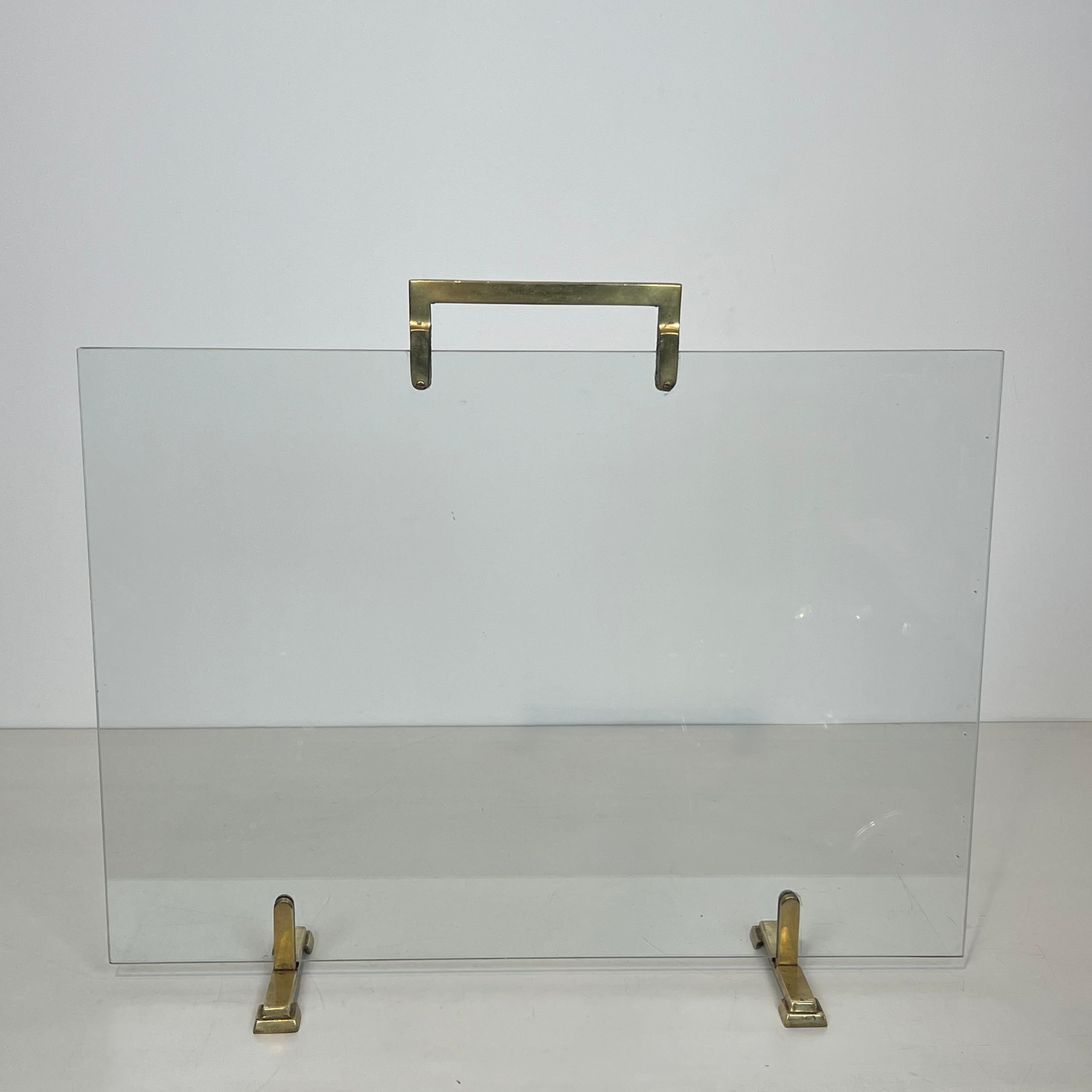 Paravento per caminetto in vetro e ottone in vendita 5