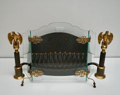 Glass and Brass Fireplace Screen