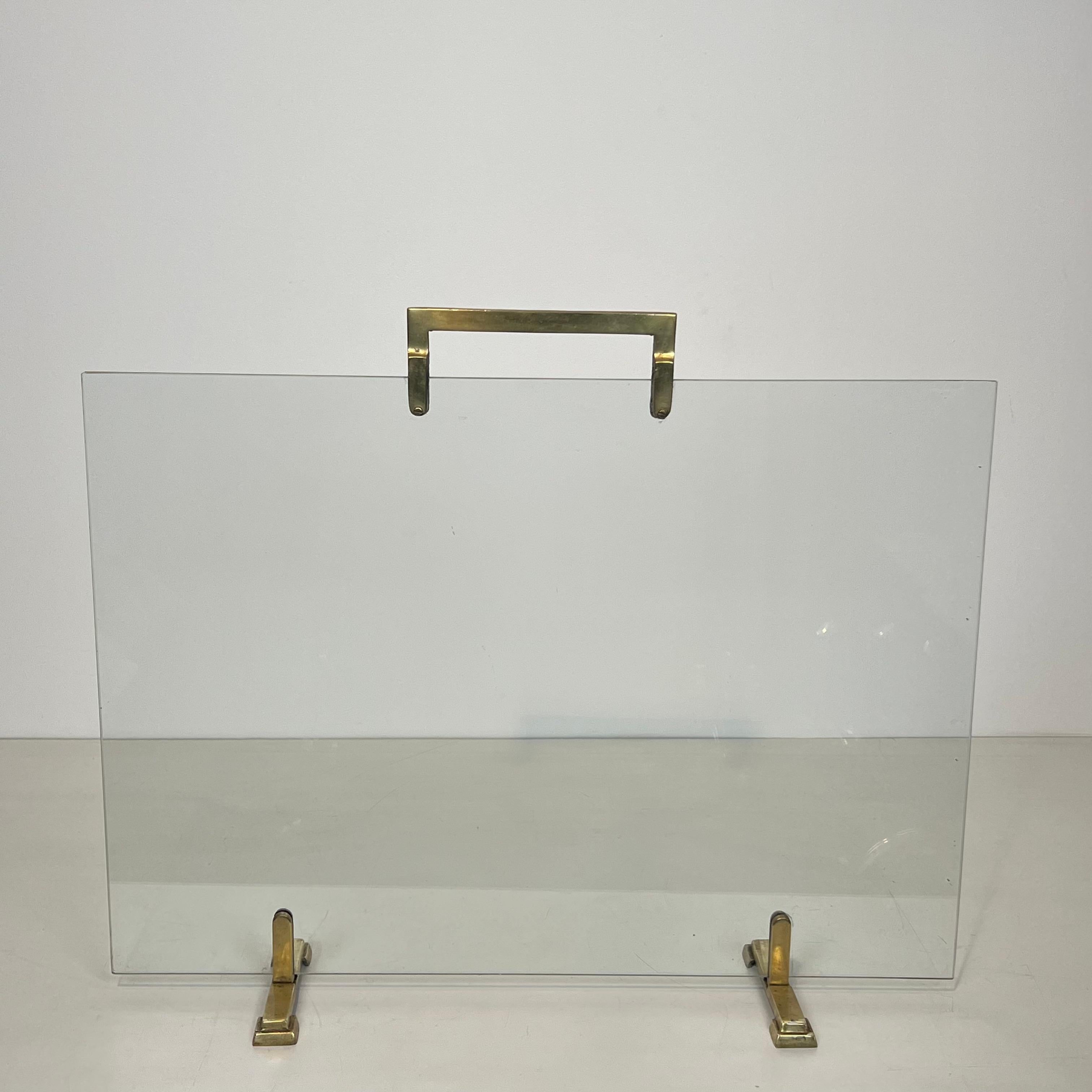 Paravento per caminetto in vetro e ottone In condizioni buone in vendita a Marcq-en-Barœul, Hauts-de-France