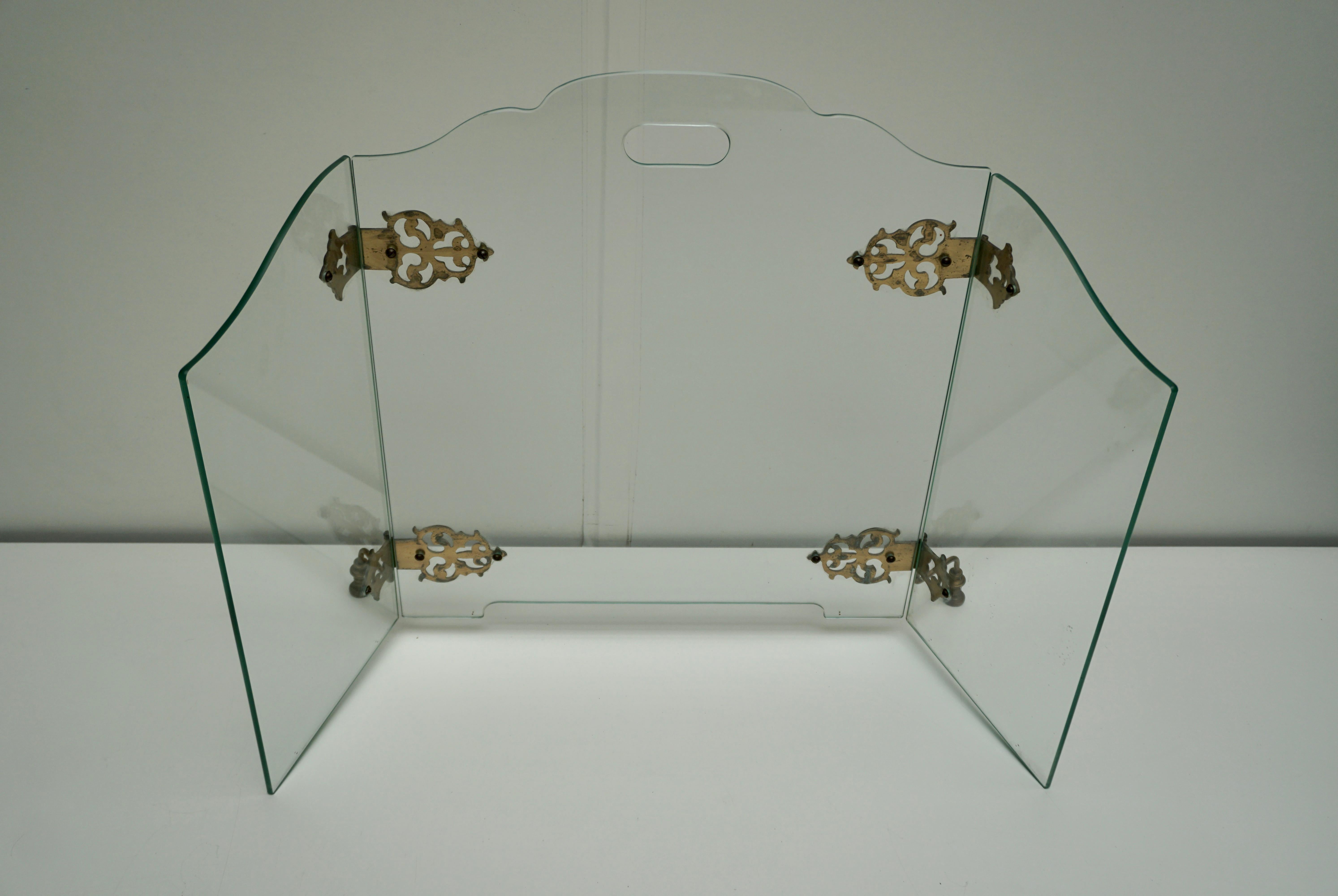 Kaminschirm aus Glas und Messing im Zustand „Gut“ im Angebot in Antwerp, BE