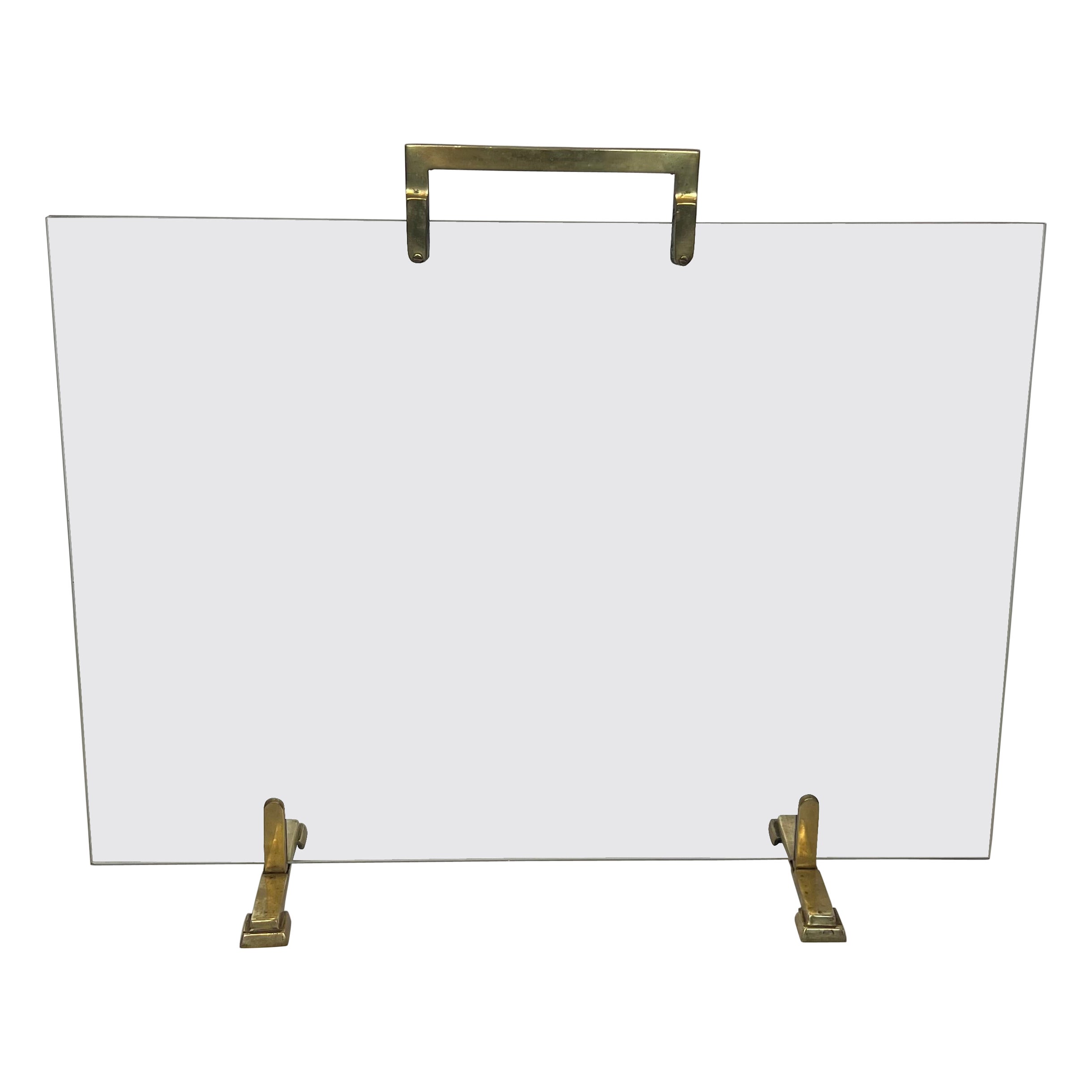 Glass and Brass Fireplace Screen