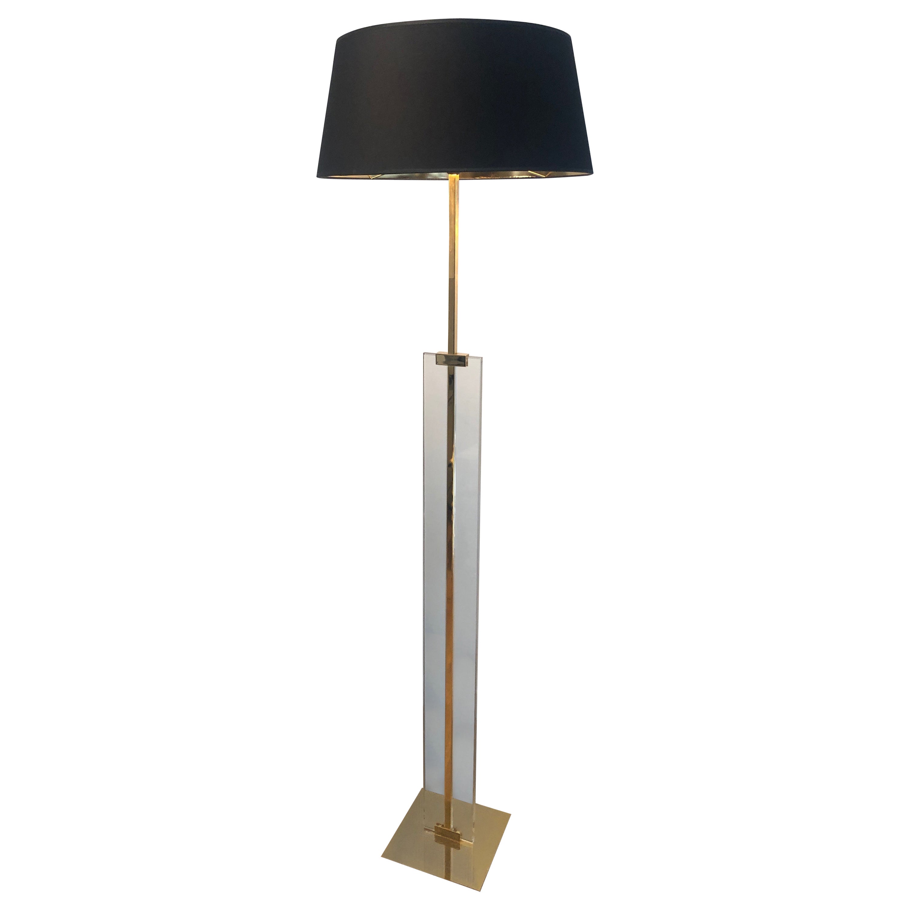 Lampada da terra in vetro e ottone, Francia, circa 1970