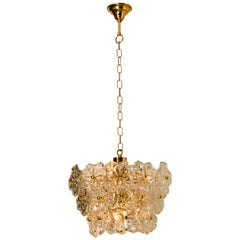 Glass and Brass Floral Three Tiers Light Fixture from Hillebrand, 1970s