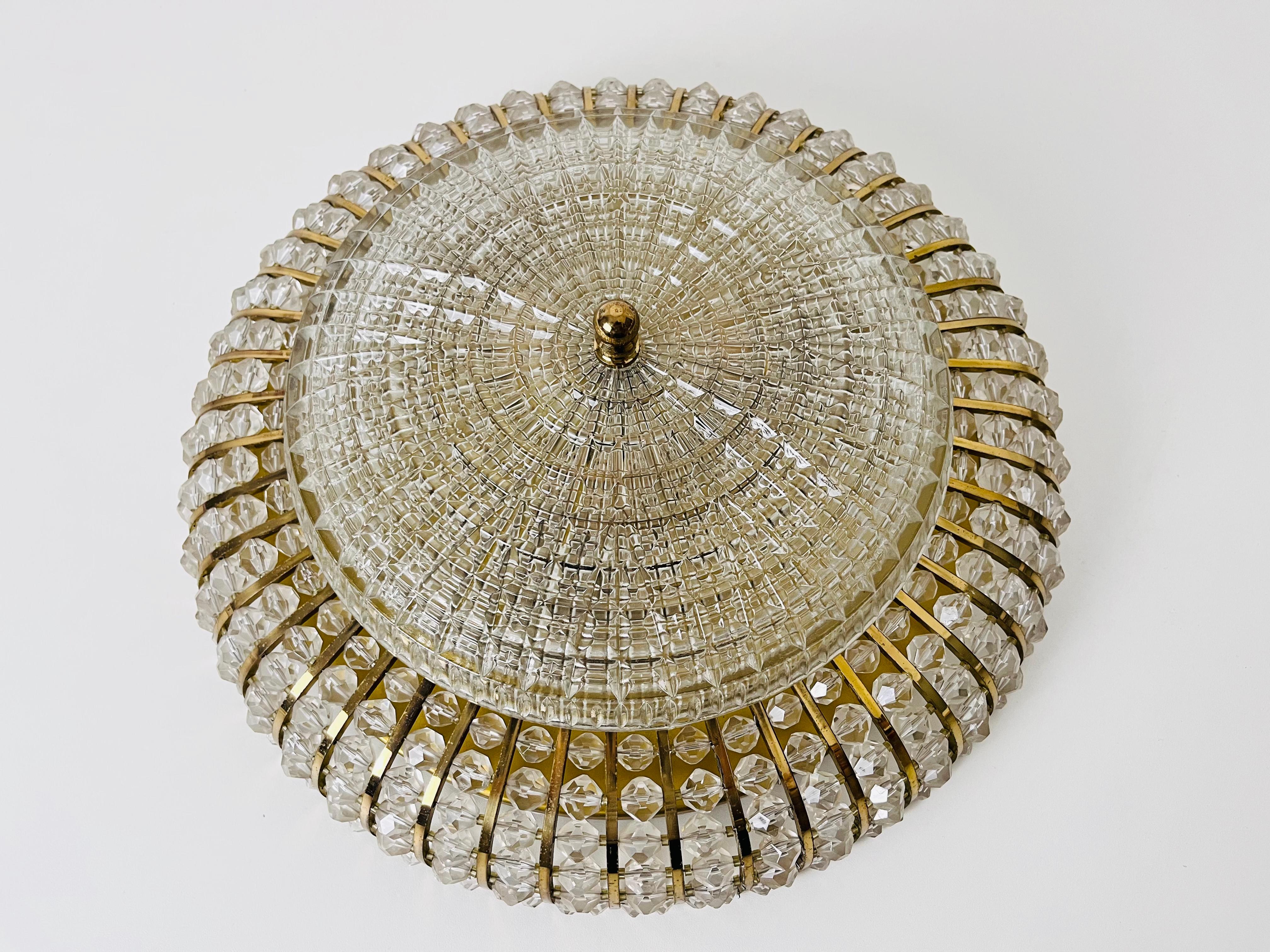 Mid-Century Modern Glass and Brass Flush Mount by Emil Stejnar for Rupert Nikoll, 1960s For Sale