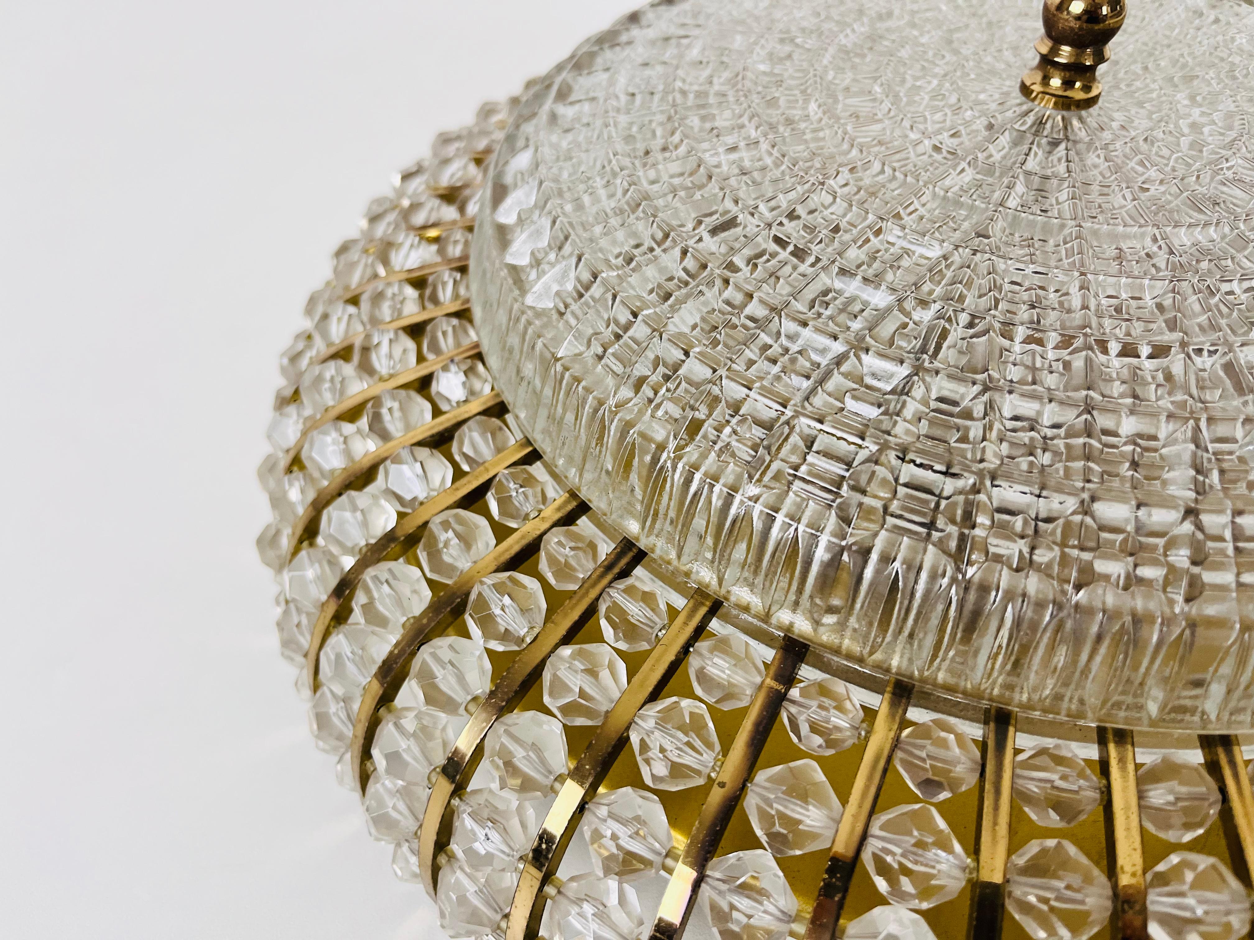 Mid-20th Century Glass and Brass Flush Mount by Emil Stejnar for Rupert Nikoll, 1960s For Sale