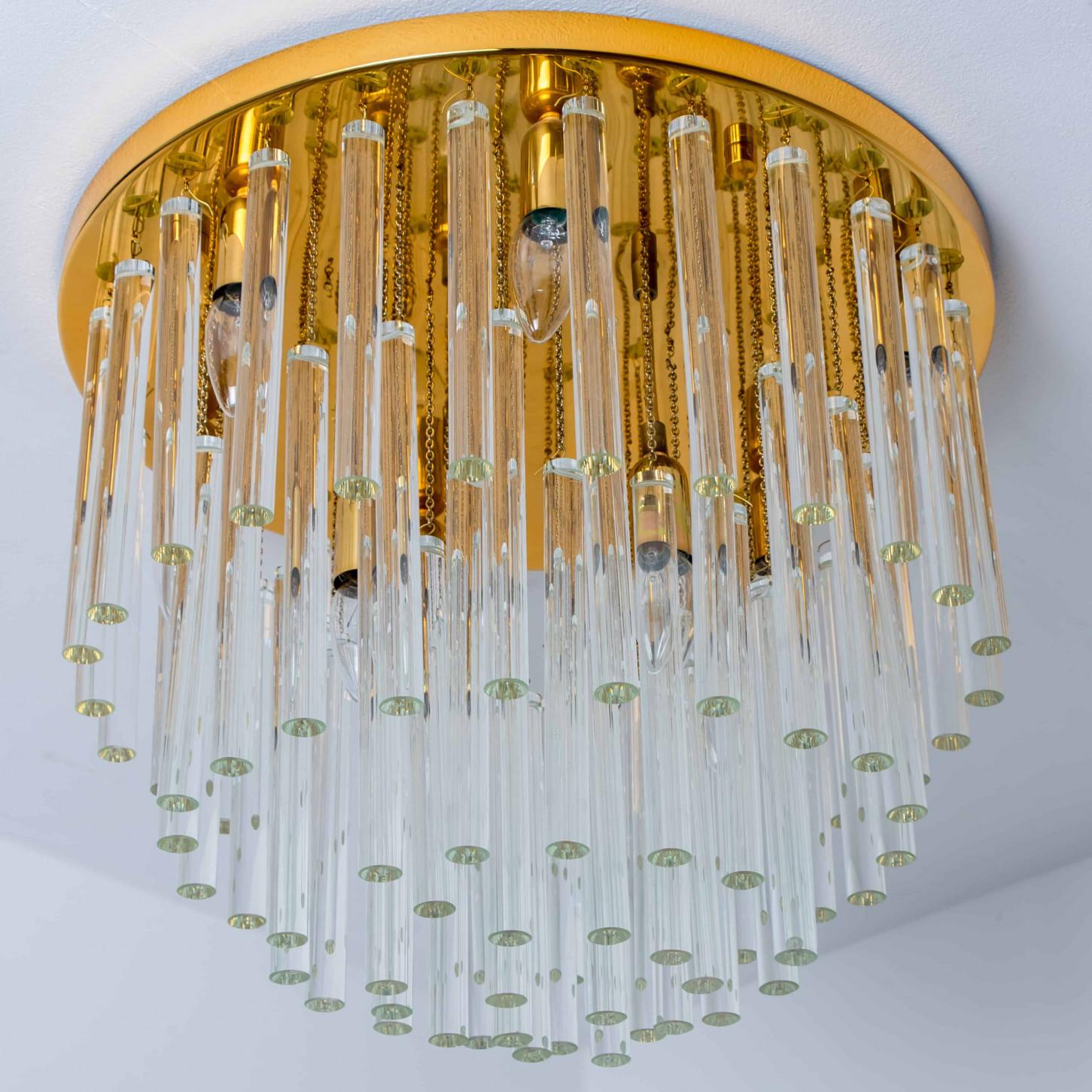 German Glass and Brass Flush Mount by Palme, 1970s For Sale