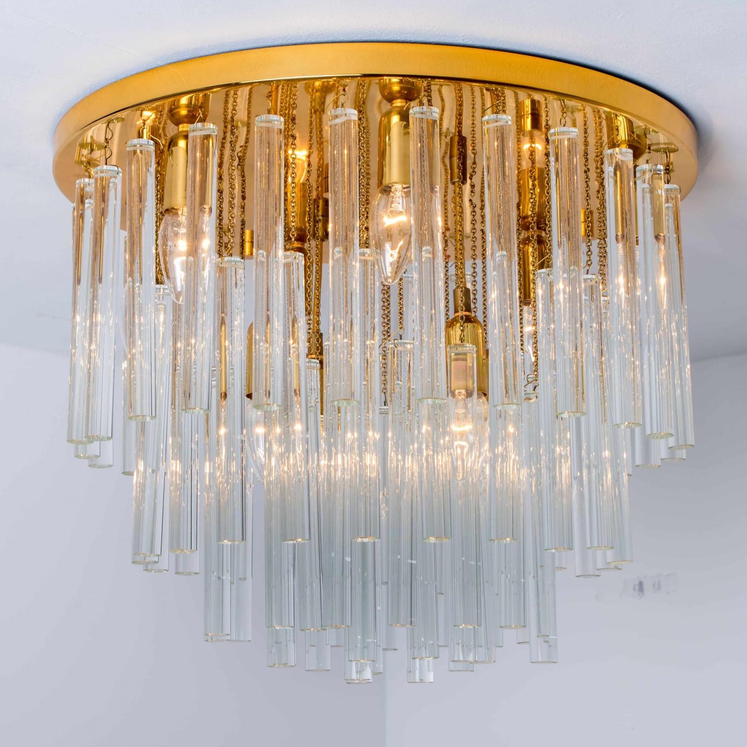 Glass and Brass Flush Mount by Palme, 1970s In Good Condition For Sale In Rijssen, NL